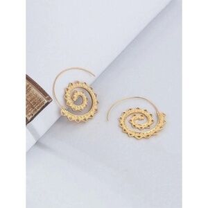 NEW Swirly Hoop Earrings Gold Tone Boho‎ Festival Dangle Round Bohemian Resort